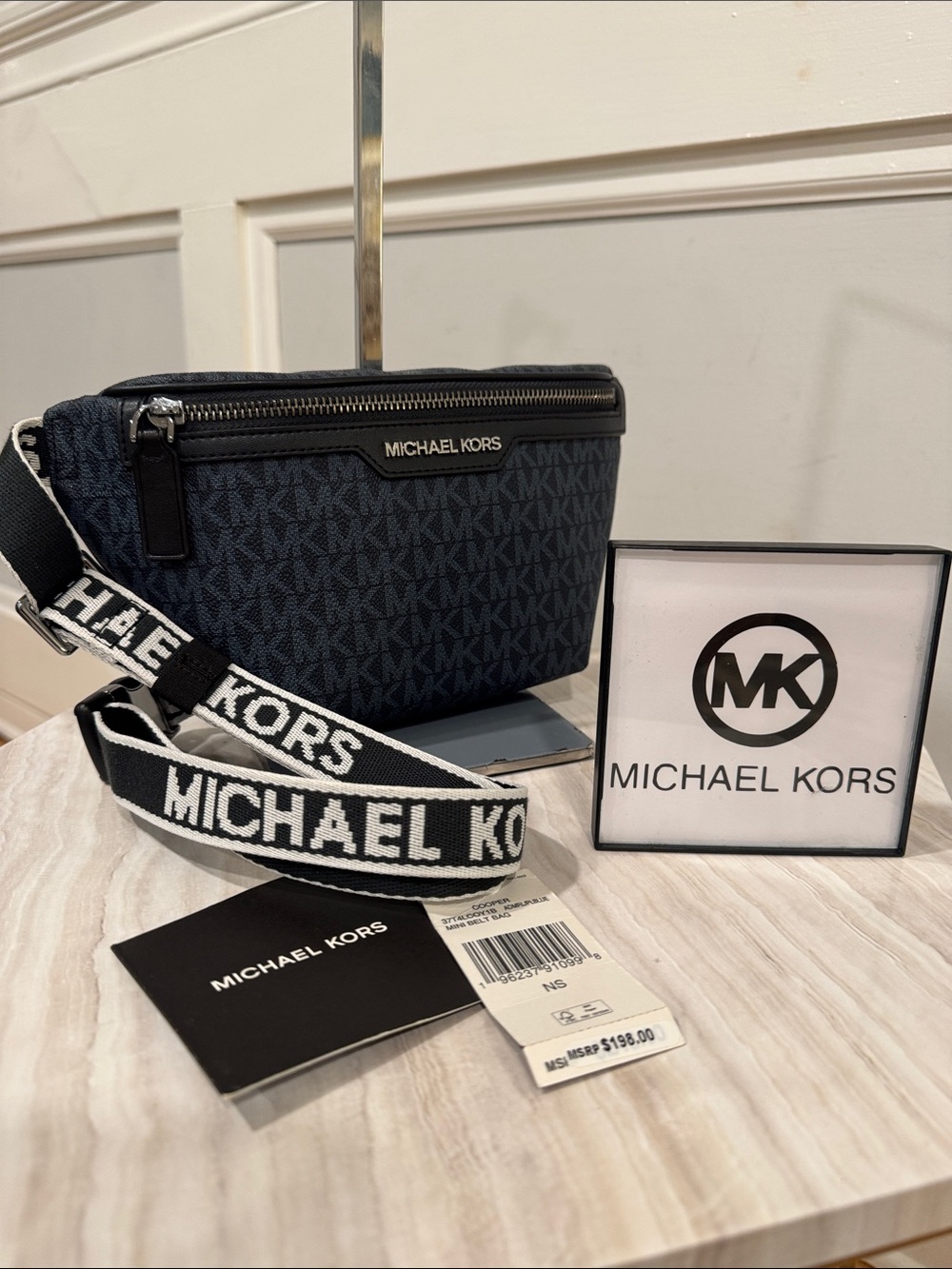Michael Kors Bag Cooper Mini Belt Bag Logo Signature Blue Black Fanny Pack